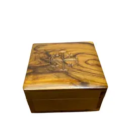 Wooden Lidded Jerusalem Cross Olive Wood Box @2 1/2x2 1/2x1 1/2