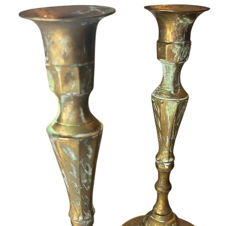 Patina PERFECTION Etched Brass Candlesticks