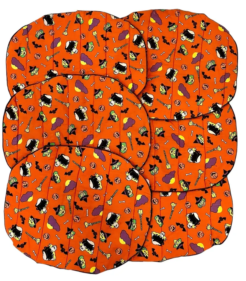 Set of 6 Vintage Handmade Halloween Placemats Witch Bat Pumpkin Orange 16 x 13”