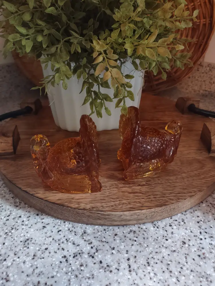 Amber Glass Turkey Figurine Candle Stick Holders