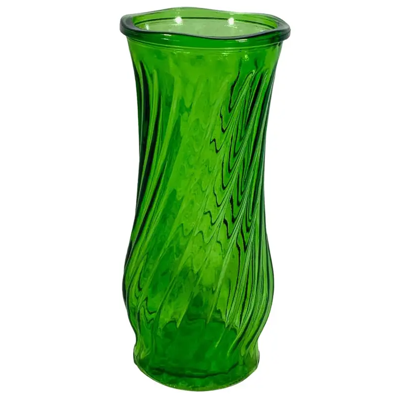 Vintage Emerald Green Glass Swirl Textured Glass Vase Marked