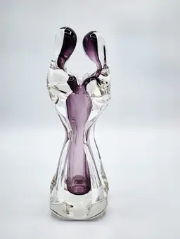 019 Vintage Art Glass Silhouettes Sculptural Vase Clear & Purple 10 1/2"