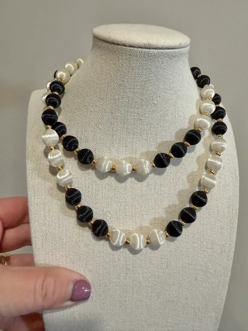 Vintage Black & White Silk Necklace