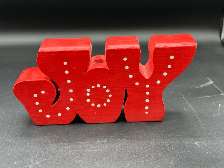 Handmade & Painted Wooded Candle Holden “JOY”