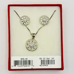 Sterling Silver CZ Necklace & Pierced Earrings Gift Set NOS