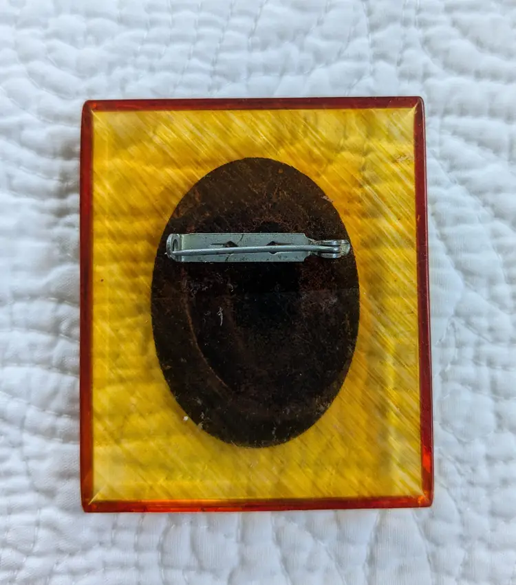 Vintage Bakelite Cameo Brooch in Apple Juice and Black