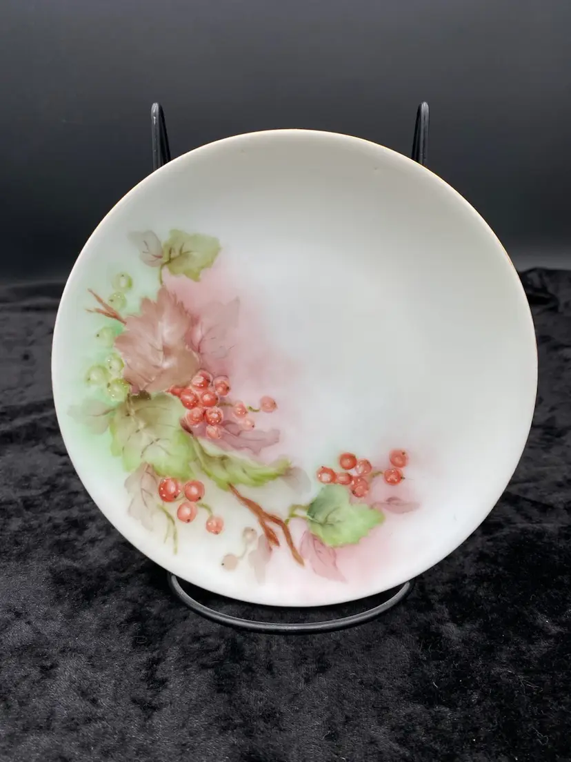 Antique Thomas Sevres Bavaria Hand Painted 6" Plate, Red Berries, Signed M. Roth