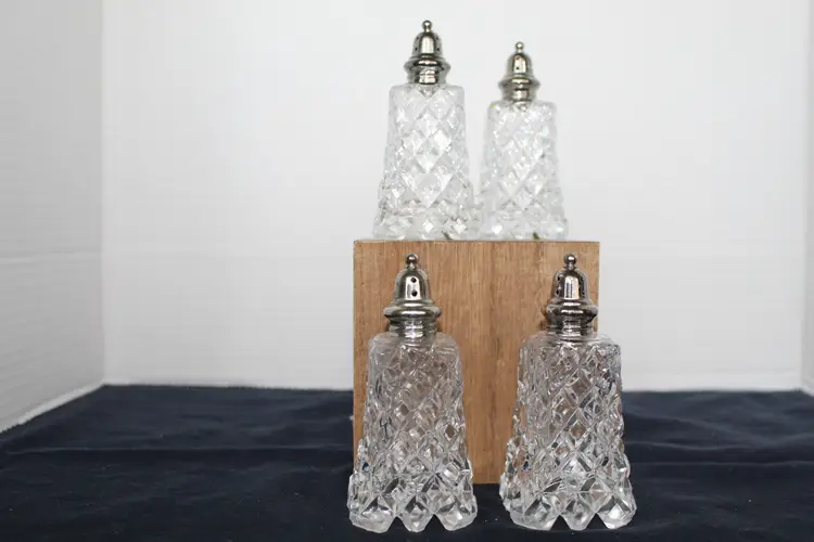 F.B. Rogers Silver Co Glass Salt And Pepper Shakers Silverplated Tops 4” Tall