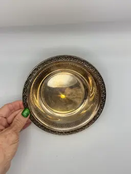 Silver Plate Serving Bowl/Dish Decorative Rim 7” Diameter