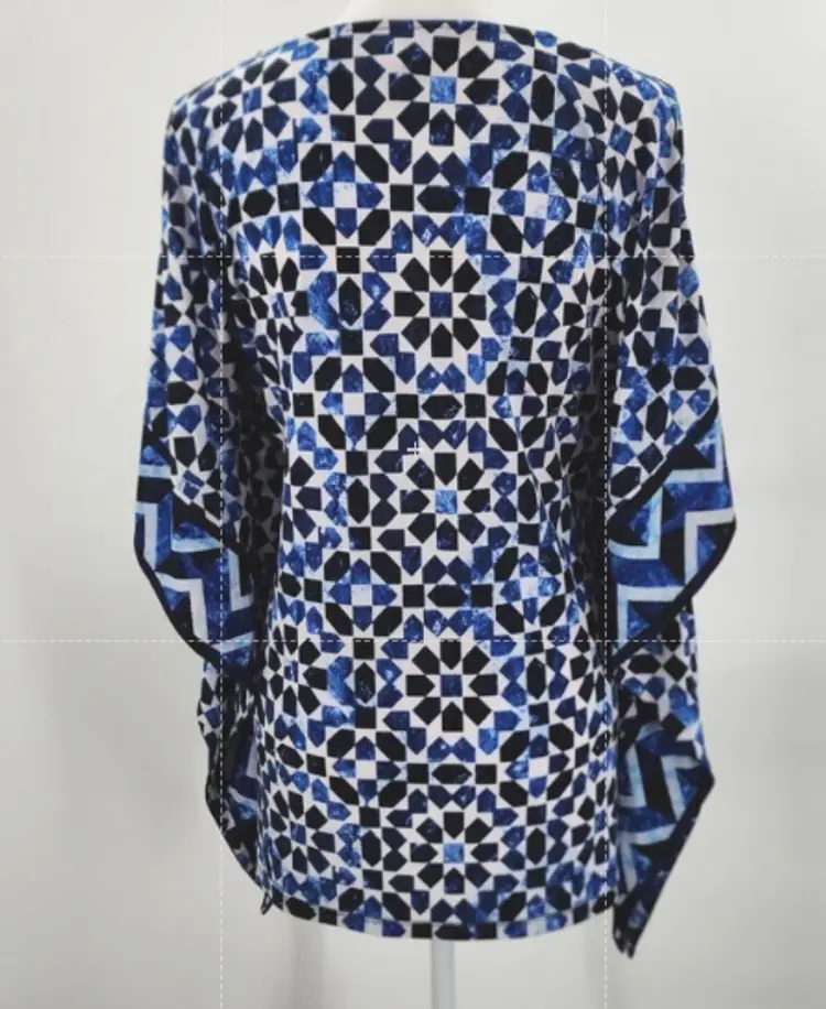 Michael Kors Geometric Tunic Multi Color Criss Cross Blouse Top Shirt Medium