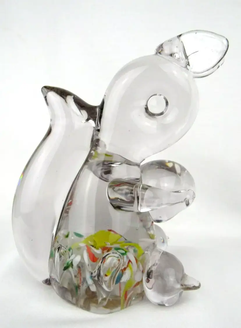 Lenwile Blown Art Glass Squirrel Multi-color Millefiori Paperweight MCM 6"