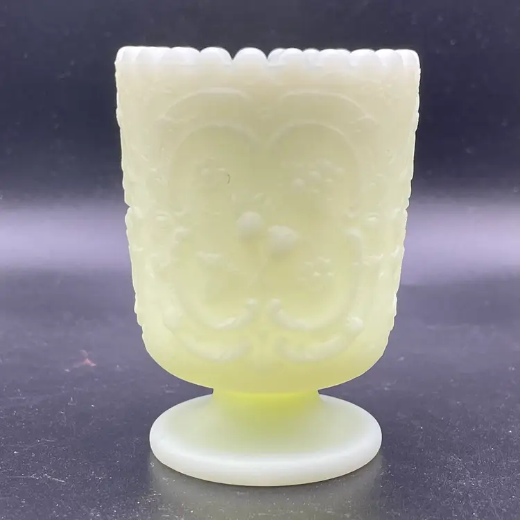Fenton Custard Glass Candle Toothpick Holder Wild Strawberry Pattern Glows VTG