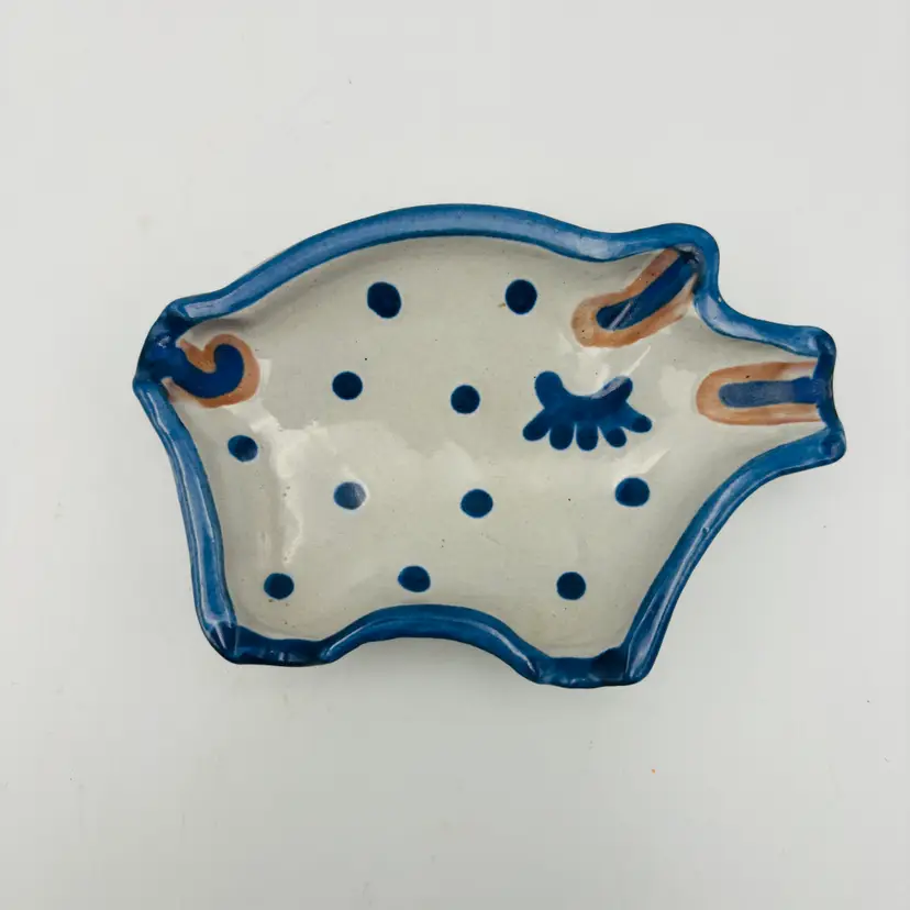 MA HADLEY Folk Art Spotted Pig Tray Trinket Spoon Rest Ashtray Tea Bag Dish