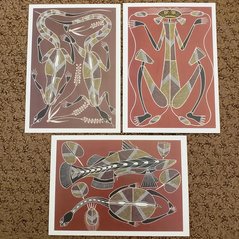 Postcards Australian Aboriginal Art Set Of 3 Kunwinjku Fine Art Darwin NT 5⅞" Long