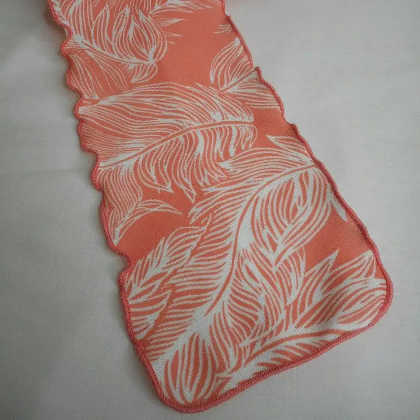 Tropical Leaf or Feather Pattern Orange White 1960s 1970s rectangle scarf