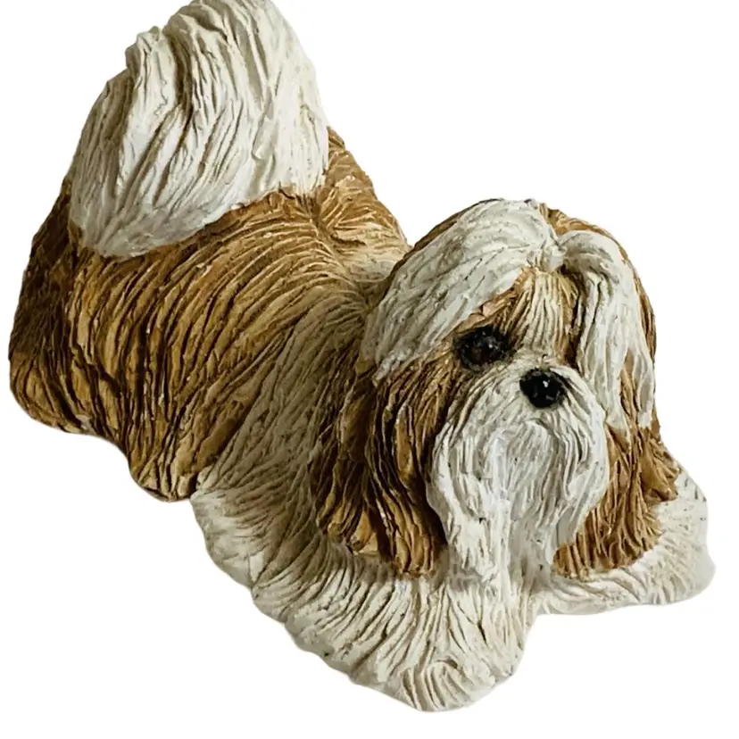 Sandicast Of San Diego 1994 SHIH-TZU DOG FIGURINE With Makers LABEL and SIGNED BRUE On Hind Cheek