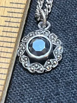 Vintage Sterling Silver Dainty Marcasite Pendant Necklace 18”
