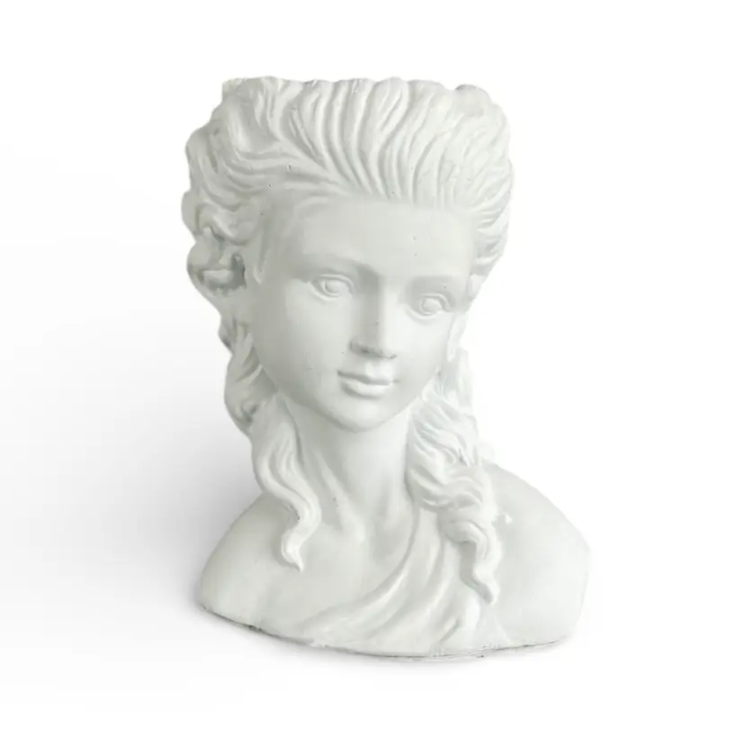 White Cement Ladies Head and Bust Garden Planter