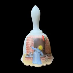 17. Fenton Handpainted Christmas Bell 6" Porcelain 1984 Santa Fireplace Girl Dog