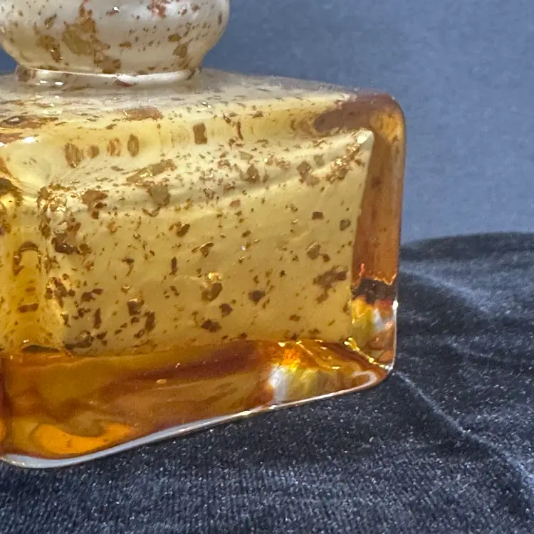 #1444   Art Glass Clear And Amber Glass Perfume Bottle with Square Stopper