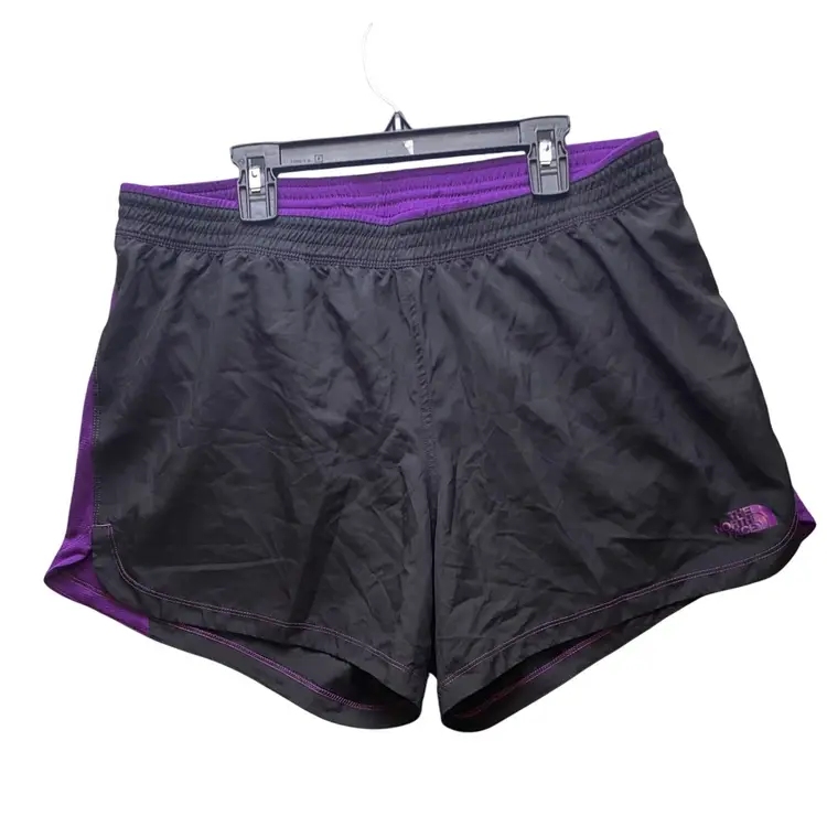 The North Face Shorts Womens Large Running Athletic Black Purple Trim Workout