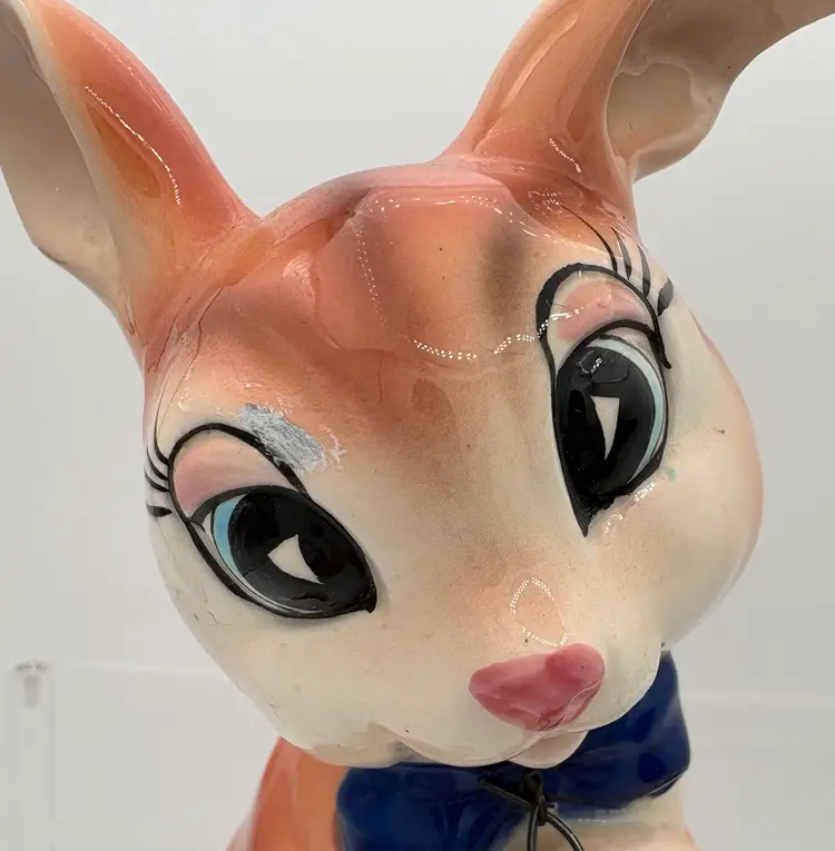 Vintage Lipper & Mann Ceramic Rabbit with Two Bunnies on Chains Japan Please Read