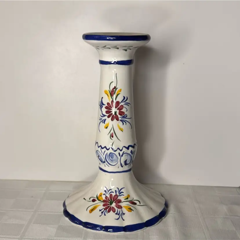 Floral Candlestick, Made In Portugal, 7” Tall