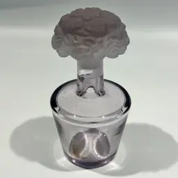 Hand Blown-Czechoslovakian- Amethyst Glass Perfume Bottle with Floral Stopper – 3.5” Tall