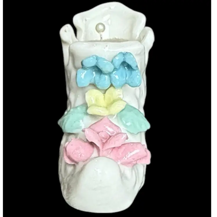 Vintage Porcelain Shoe Pin Cushion With Floral Accents