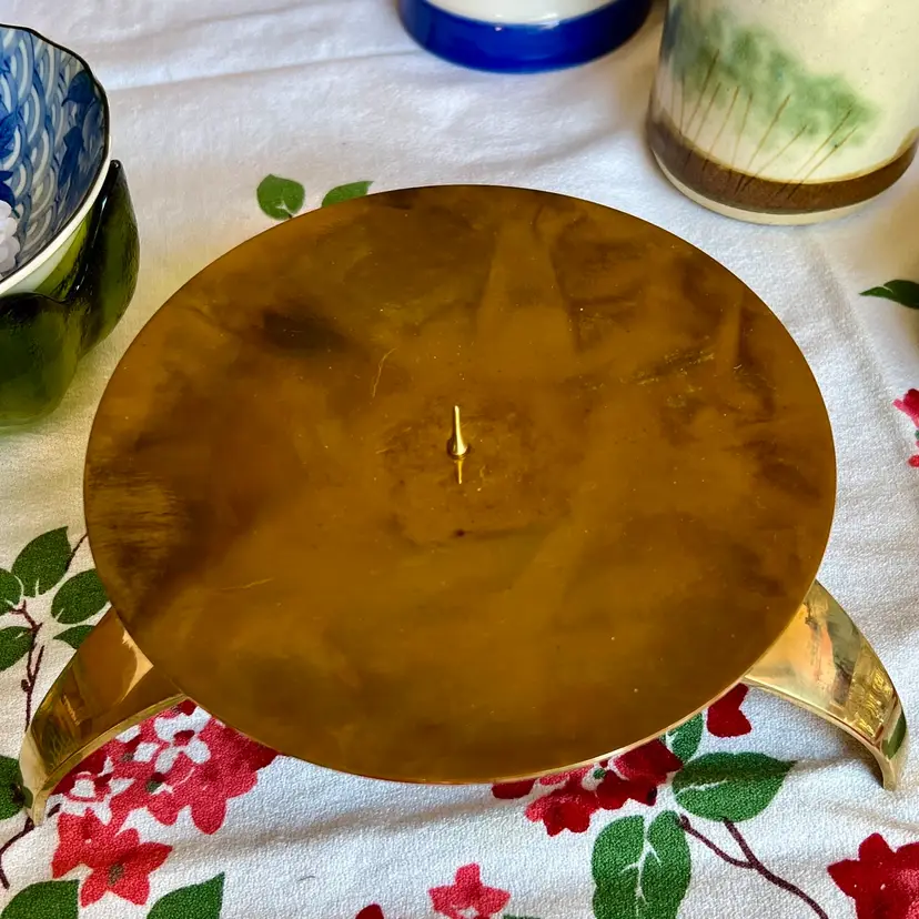 Vintage MCM Brass Pillar Candle Holder 6.5”