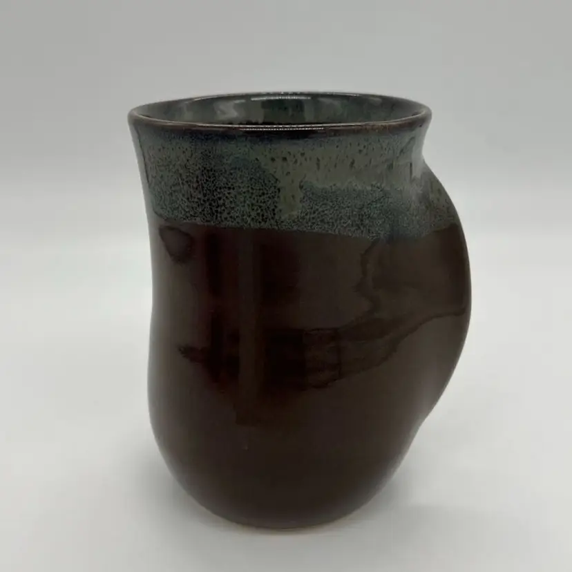 Studio Pottery Left Hand Warmer Mug Cup Brown Gray Neher 2017
