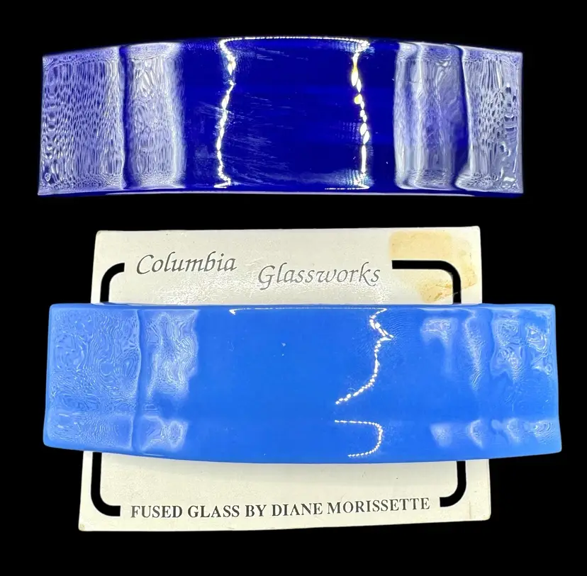 Set of 2 Fused Glass Hair Barrettes Columbia Glassworks Diane Morissette Blue