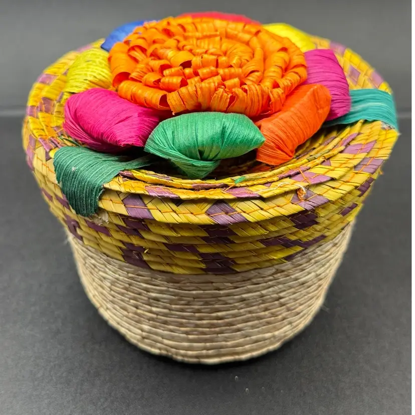 Colorful Little Handcrafted Mexican Palm Straw Basket