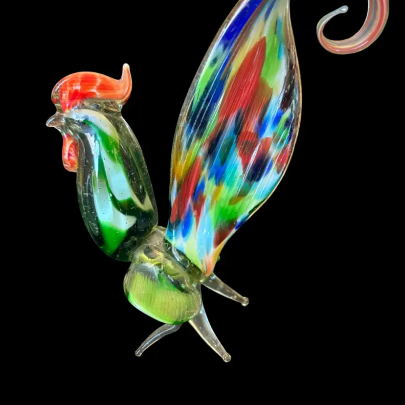 Rooster Glass Hand Blown Multicolor Vintage