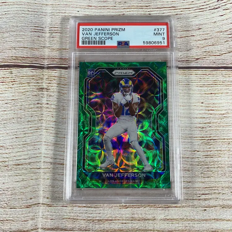 2020 Prizm Van Jefferson RC Green Scope Rookie #/75 Rams PSA 9