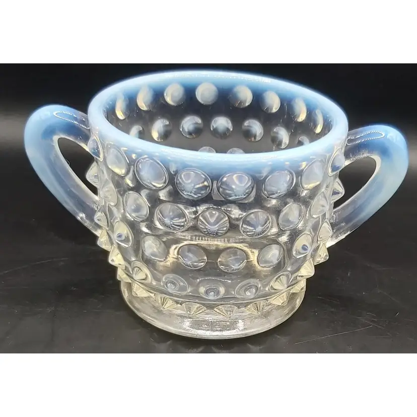 Fenton White Opalescent Hobnail Sugar Bowl
