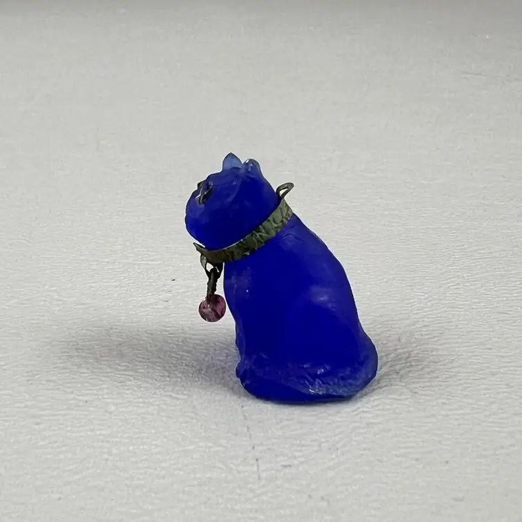 Antique Czech Glass Cobalt Blue French BullDog Dog W/ Collar Cracker Jack Charm