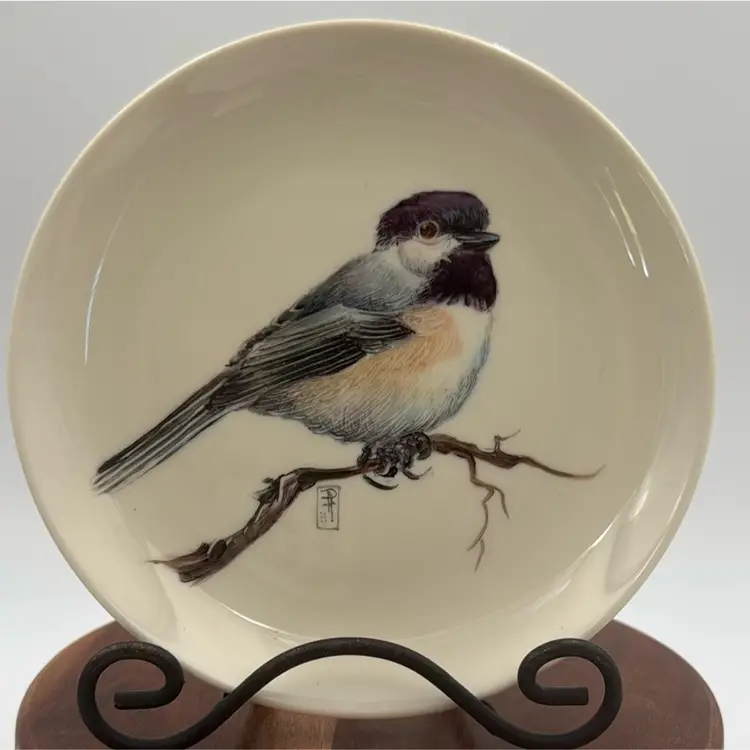 Signed Hand Painted Chickadee Bird Plate