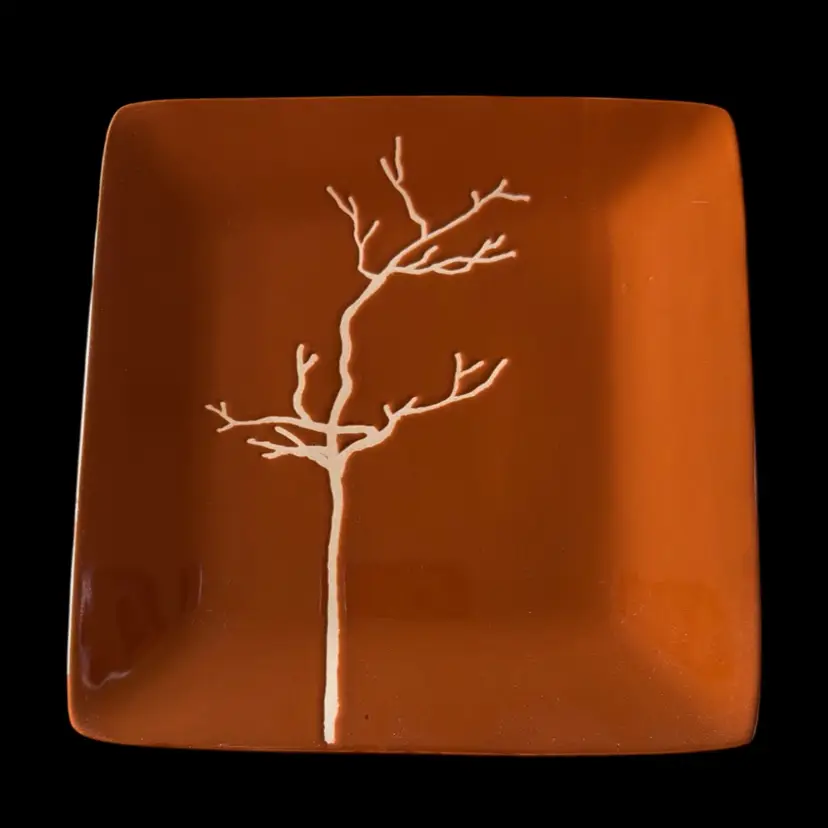 Set Of 4 Baum Autumn Branch Square Luncheon/Salad Plates Cinnamon Cream