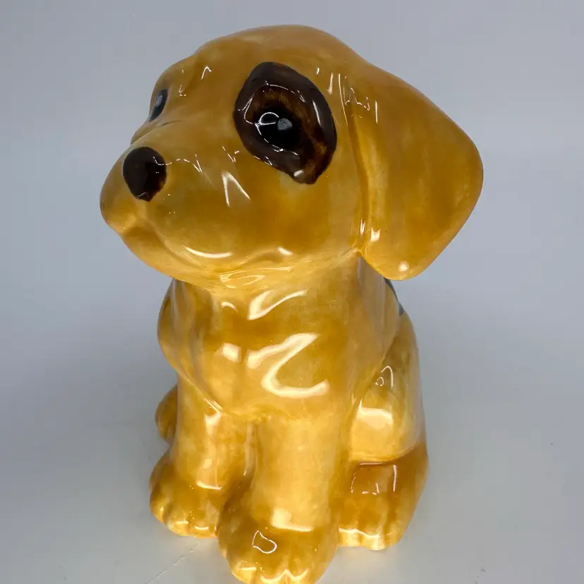Yellow Puppy Dog Ceramic Figurine 6”