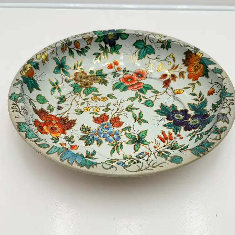 Daher Round White And Multi Color Floral Decorative Tin Bowl