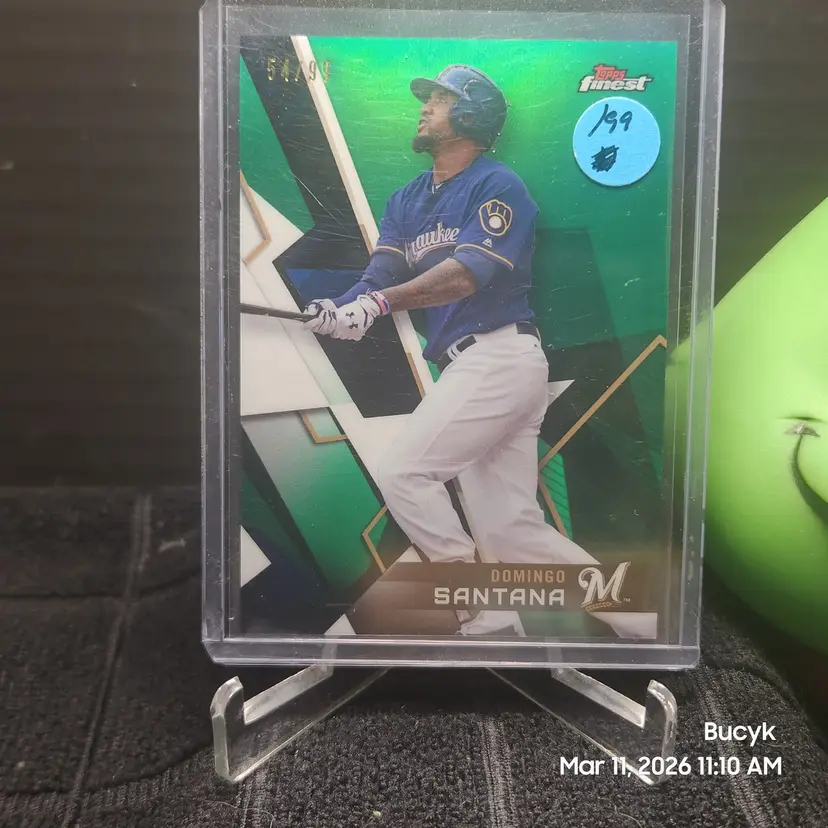 2018 Topps Finest Green - Domingo Santana Milwaukee Brewers 54/99