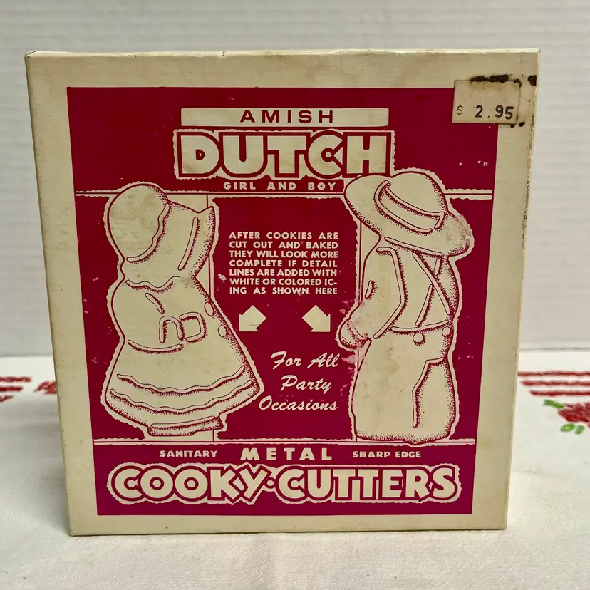 Vintage set of Amish Dutch metal cookie cutters in their original box