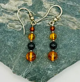 Baltic Amber & Sterling Silver Earrings Dangle Drop NOS