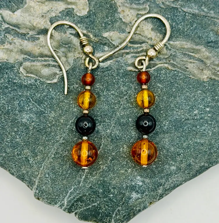 Baltic Amber & Sterling Silver Earrings Dangle Drop NOS