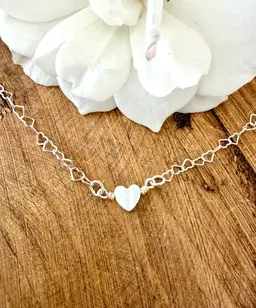 Heart Shape Pearl Pendant On Heart Chain Necklace