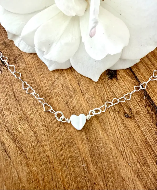 Heart Shape Pearl Pendant On Heart Chain Necklace