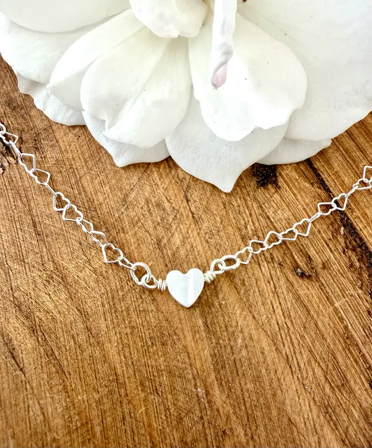 Heart Shape Pearl Pendant On Heart Chain Necklace