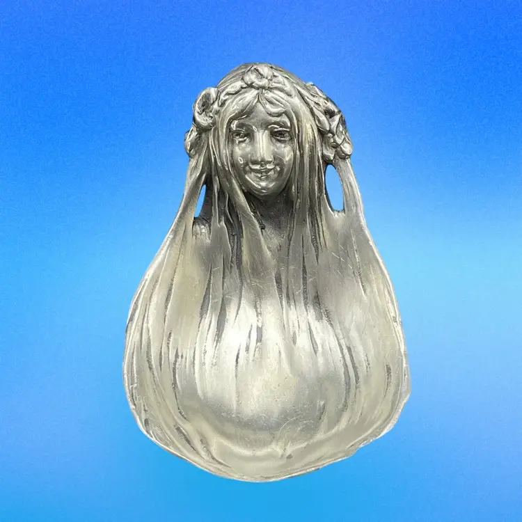 Elias Fine Pewter Lady Ring Trinket Dish Art Nouveau Jewelry Holder Vintage