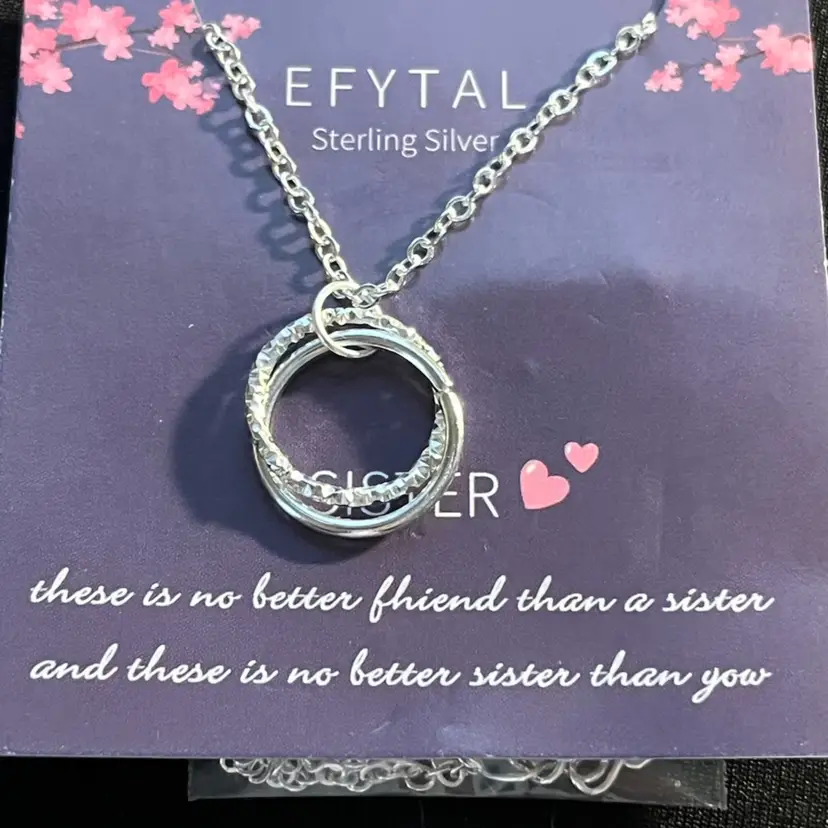 Efytal Dual Circle Infinity Sterling Silver Sister Knot Necklace With Card